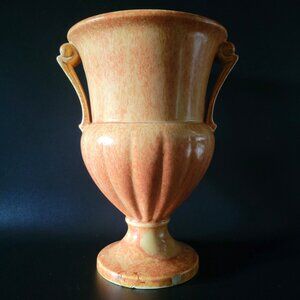 Vtg Ceramic Orange & Yellow Glazed Urn Vase w/Decorative Handles 8.25" (2 of 2)